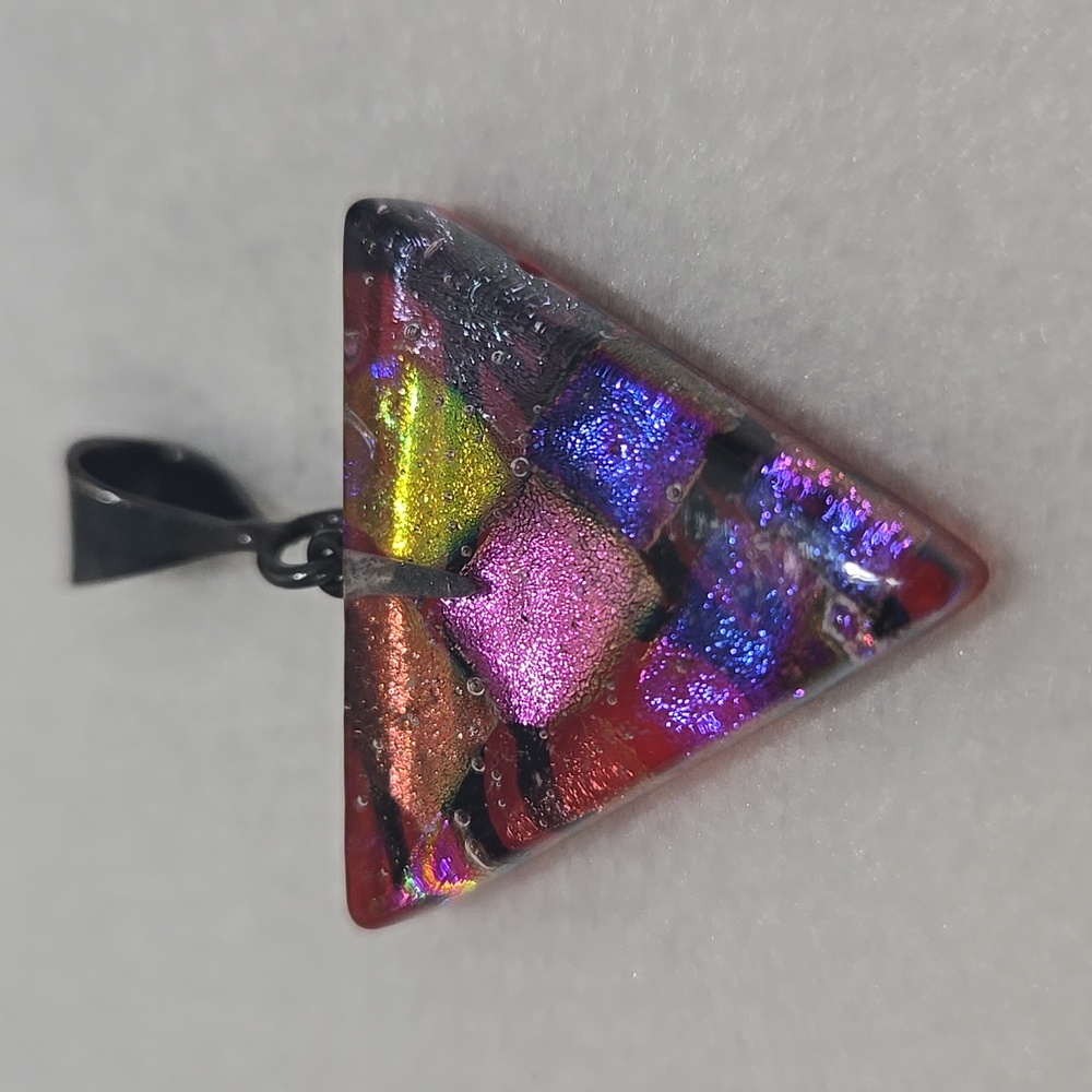 Dichoric Glass Triangle Pendant With Sterling Silver
